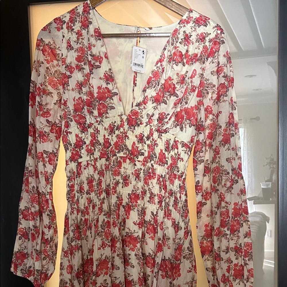 Free People Floral Mini Dress - Red and Cream